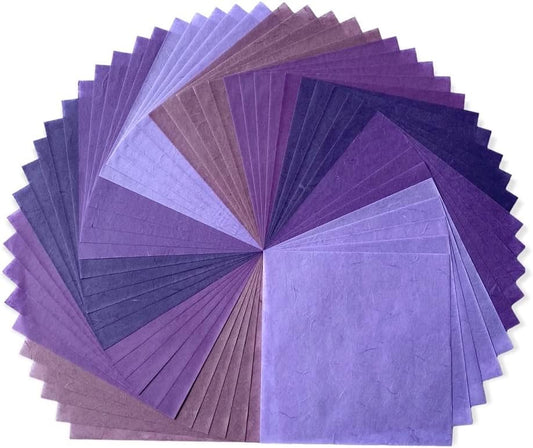 8 x 8 Inches Natural Fiber Mulberry Tree Mulberry Paper Sheets 50 Sheets Square Origami Paper Arts Folding Craft, Square Folding Paper for DIY Crafts (Purple Tone, 8"x8")