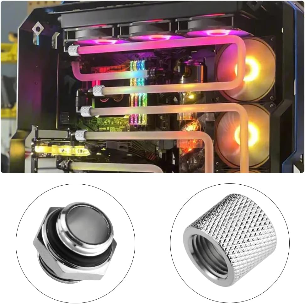 24-Piece Silver Chrome G1/4" Fittings Kit for Custom PC Water Cooling Systems (Silver)