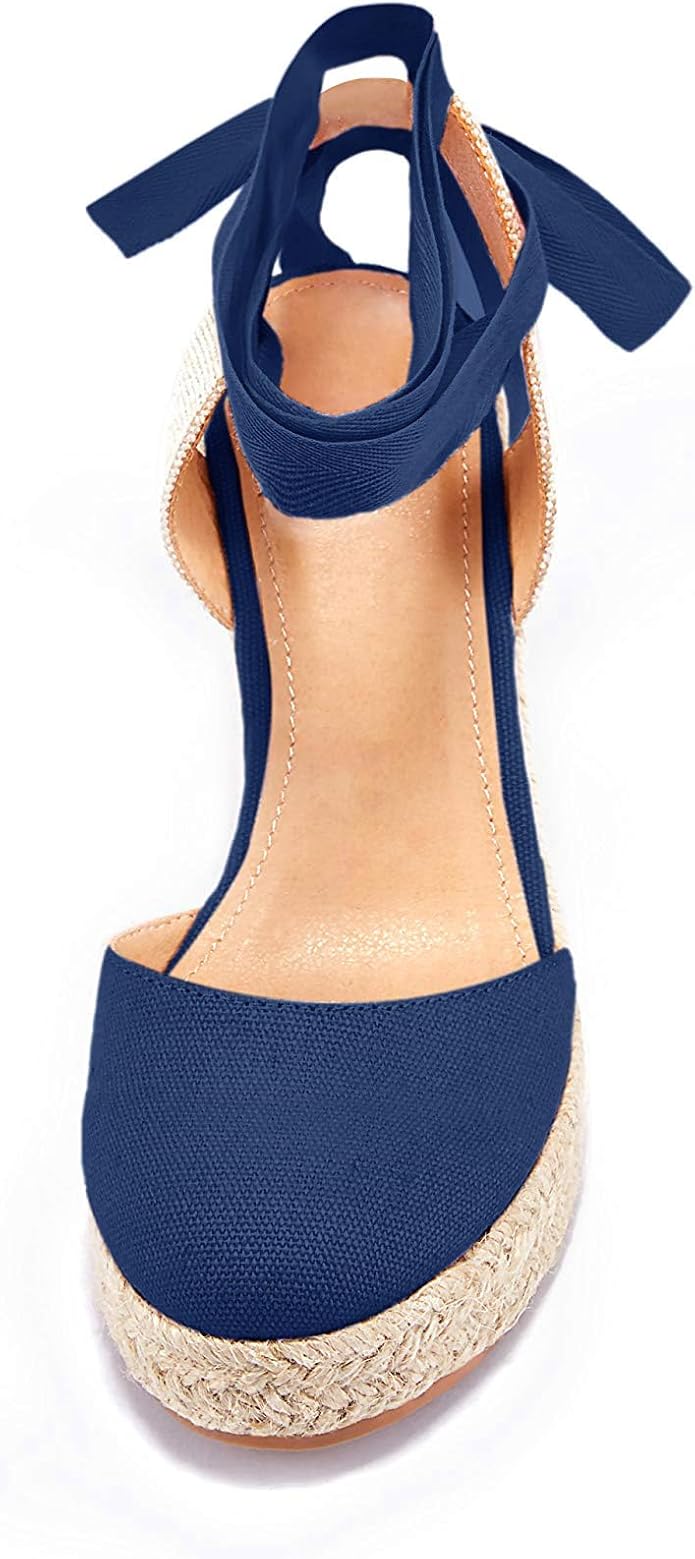FISACE Womens Summer Espadrille Heel Platform Wedge Sandals Ankle Buckle Strap - Image 6