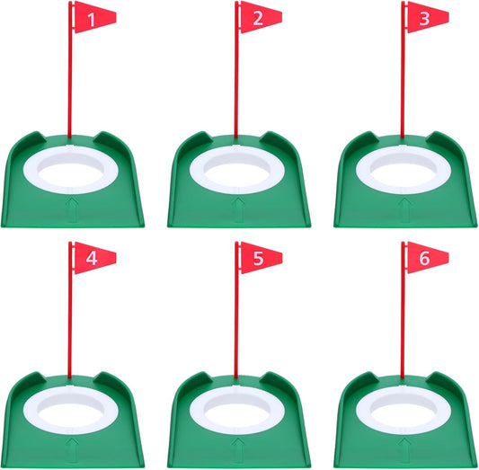 6 Pcs Golf Putting Practice Cup Hole Training Aids, Golf Putting Cups with Flags, Golfs Accessories Training Putters with Plastic Flag for Adult Green Office Garage Yard Indoor Outdoor Practice