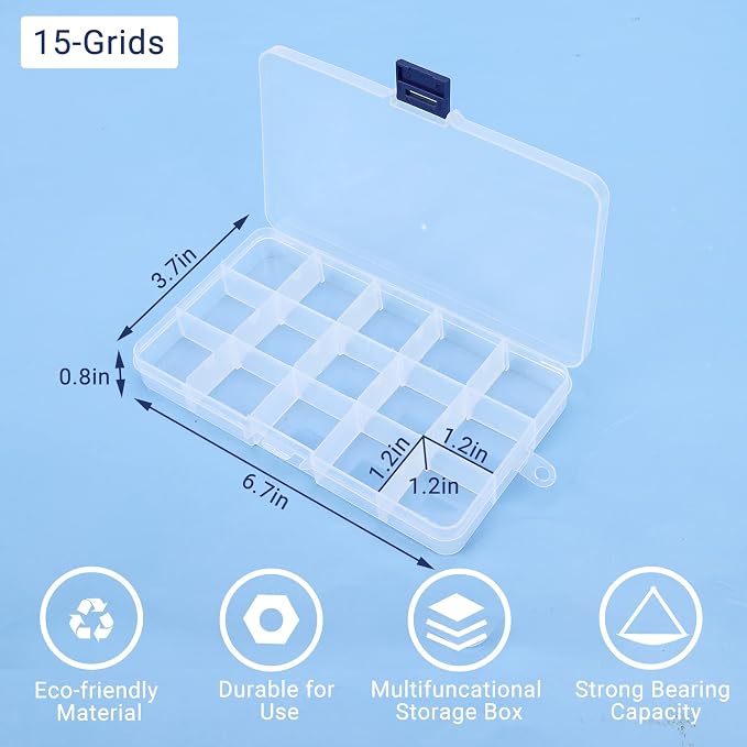 Cosics 10pcs Fake Nail Storage, 15-Grid Small Plastic Rhinestone Organizer Box - Image 2