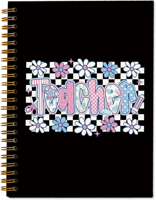 Black Floral Teacher Appreciation Gifts Journal Notebook, Thank You Gifts for Teachers School Supplies Journaling Notebooks,Black Hardcover Lined Notebook Spiral, 5.5x8.3