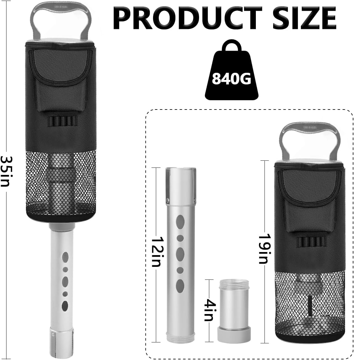 HOW TRUE Shag Bag for Golf Balls, Golf Ball Retriever with Detachable Aluminum Alloy Tube, Golf Shag Bags, Hold up to 70 Balls