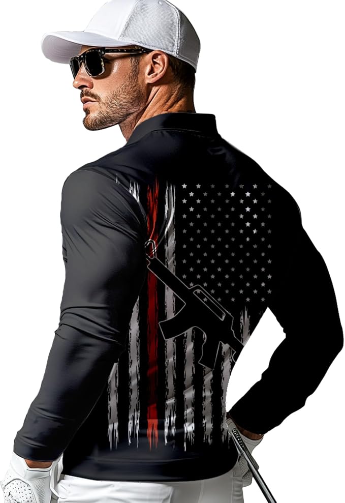 Men's Long Sleeve Golf Shirt Quick Dry 3 Button Work Fishing Outdoor Casual - Image 2