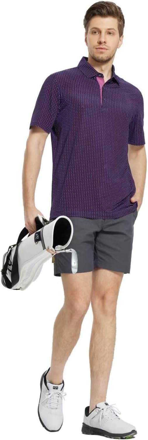 M MAELREG Mens Golf Shirt Short Sleeve Dry Fit Print Moisture Wicking - Image 3