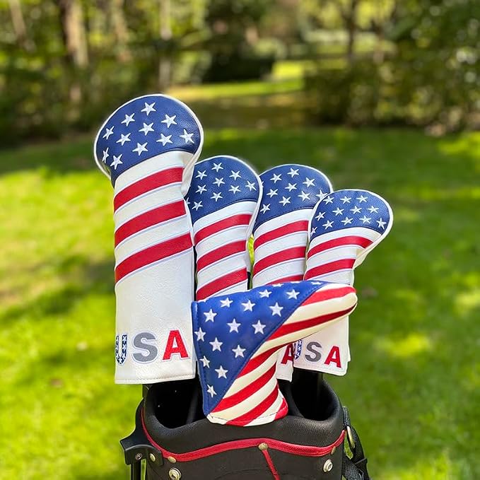Golf American Style Head Cover Golf Club Blue and White Leather Headcovers Set - Image 2