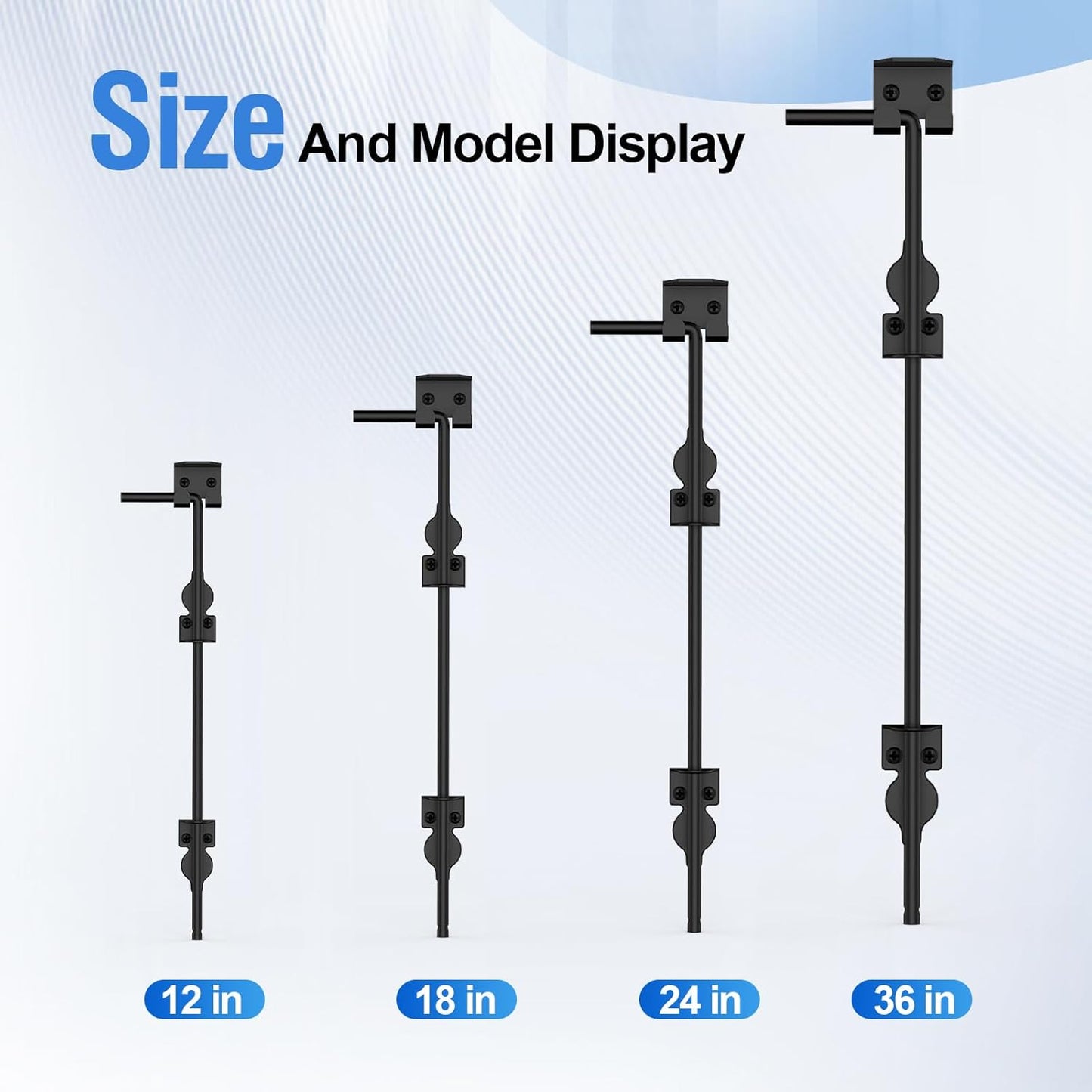 18" Cane Bolt Heavy-Duty Drop Rod for Gate, Heavy Duty Gate Latch for Wooden Fence Metal Gates, Vinyl Fence Gate Land Latch, Floor Latch for Fixing Door to The Ground, Black Coating, 1 Pack