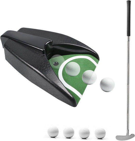 Golf Putting Combo: Automatic Ball Return Machine & Two-Way Putter Set with Practice Balls - Indoor/Outdoor Use for Men, Women, Kids