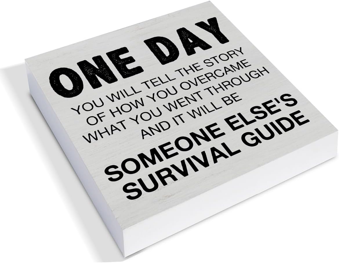 Inspirational Quote Wooden Box Sign Desk Decor, One Day You Will Tell the Story Wood Block Sign Home Office Tabletop Shelf Desk Decoration, 5 X 5 Inches