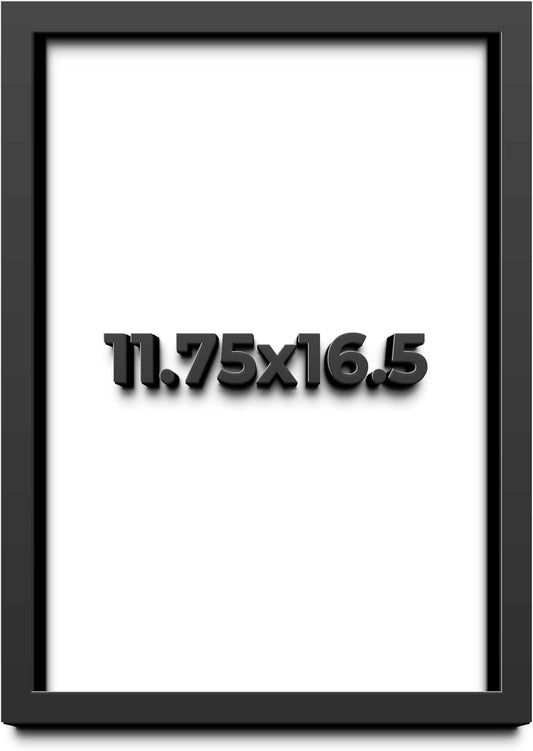 11.75x16.5 Shadow Box Black Solid Wood Display Frame with White Acid-Free Backing UV Acrylic & Hanging Hardware - with 3/4" Usable Depth