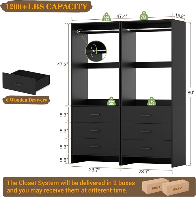 Aheaplus Closet System Closet Organizer, Wood Closet Organizer System, Walk-in - Image 7