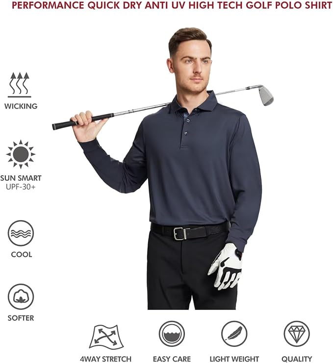 Mens Polo Shirts Short and Long Sleeve Casual Solid Stylish Dry Fit Performance - Image 5