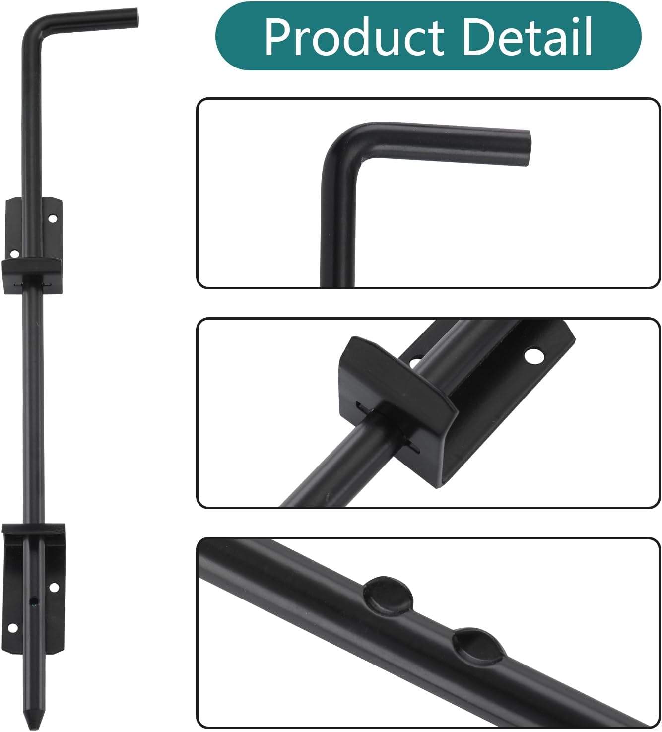 HOME MASTER HARDWARE 18" Cane Bolt, Heavy Duty Gate Drop Rod, Cane Bolts for Gates, Fence Gate Hardware, Metal Gates Doors Stopper for Gate Ground, Black