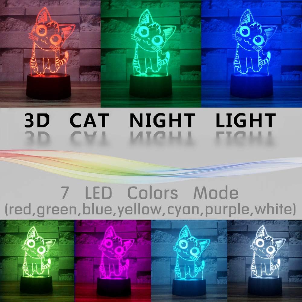 i-CHONY Cat Gift Night Light for Kids,Auto 7 Colors Changing Anime Table Lamp,3D Illusion Bedside Lamp,Cute Cat Gifts for Women Teens Boys Girls Birthday Christmas Gifts
