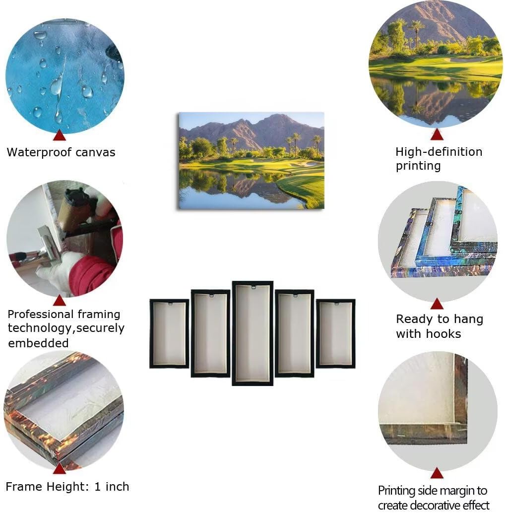 Indian Wells Golf Course Wall Art for Office USA California Golf Course Picture Poster Print on Canvas for Living Room Bedroom Bathroom Home Decorations Framed Ready to Hang(28''H x 44''W)