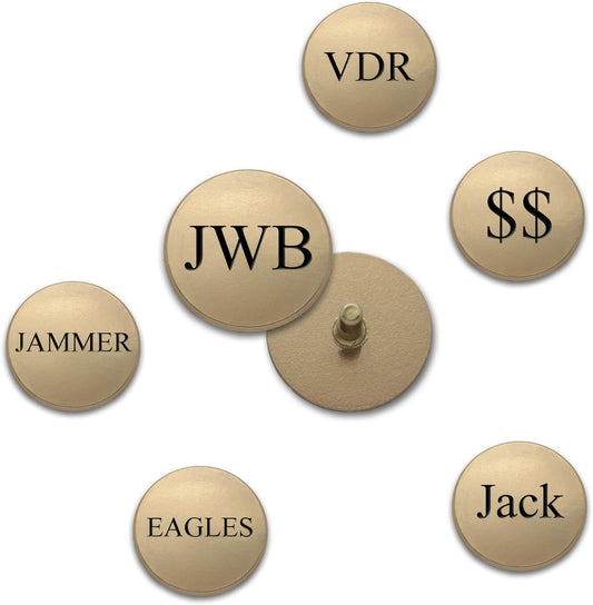 Indiana Metal Craft Set of 3 Laser Engraved Personalized 3/4" Solid Brass Golf Ball Marker with Post, Made in USA