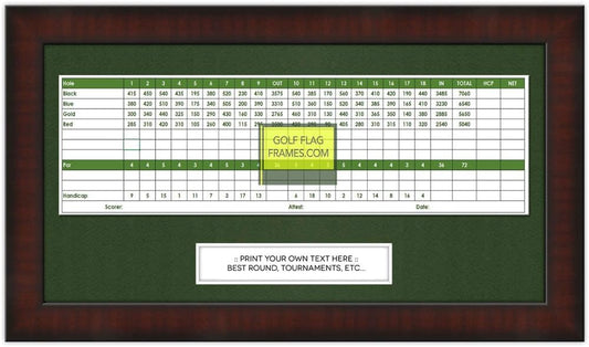8x15 Mahogany Color Golf Scorecard Frame, Moulding brn-002, NEW Fairway Green Mat (holds up to approx. 5x12 card); card not included