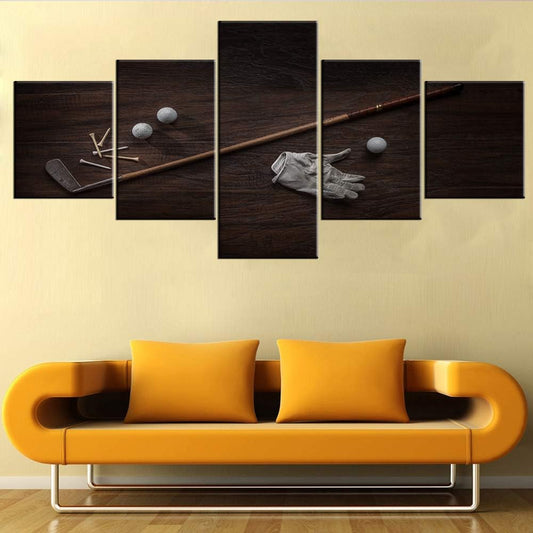 Black and White Wall Art for Living Room Golf Equipment Pictures Golfing Club Painting 5 Panel Canvas Artwork Modern House Decoration Giclee Framed Ready to Hang Posters and Prints Gift(50''Wx24''H)