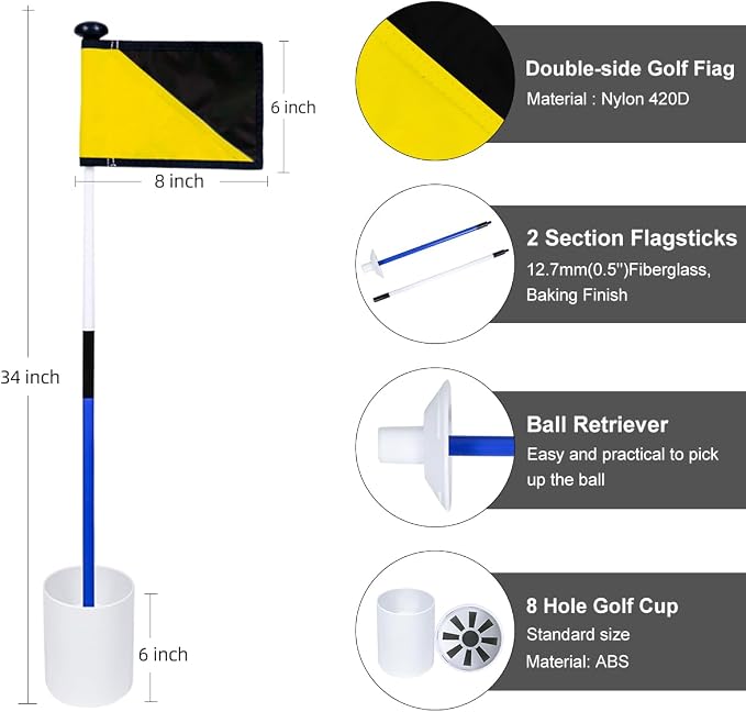 Golf Flagstick 3ft, Golf Flag Hole Cup Set Double-Sided Putting Green Flags - Image 2