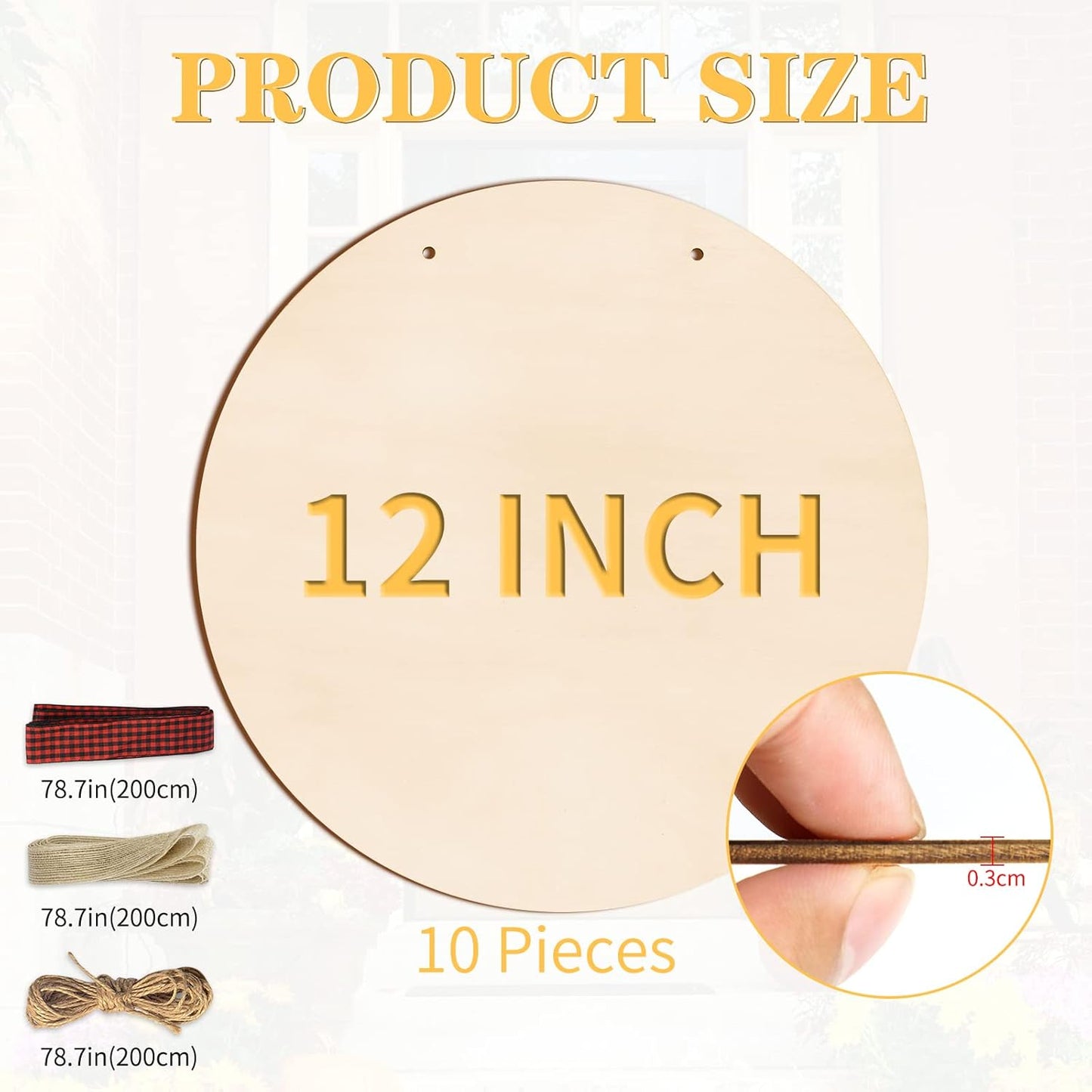 12 Inch Wood Circles for Crafts, 10Pcs Unfinished Wood Rounds for Cricut Projects, Burning, Painting, Door Hanger, DIY Wooden Crafts Christmas Halloween Thanksgiving Home Decor (10PCS)