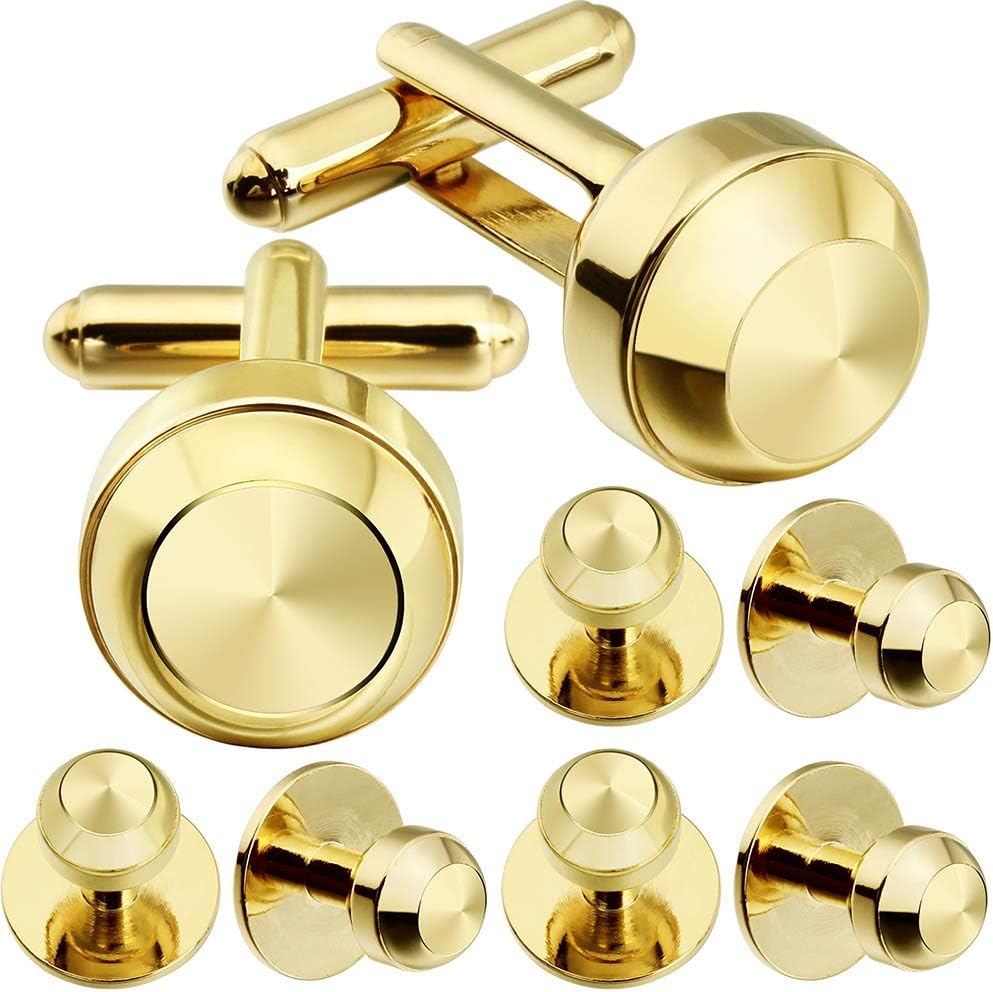 HAWSON Cufflinks and Studs for Men-Fashion Men Vintage Enamel Carbon Fiber Tuxedo Shirt Cufflinks and Studs Set for Regular Wedding Business Accessories