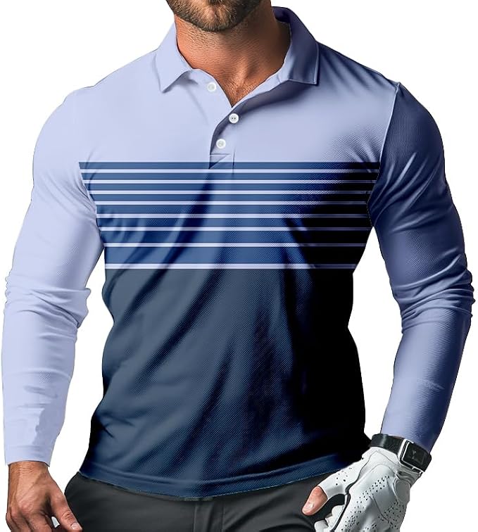 Men's Long Sleeve Golf Shirt Quick Dry 3 Button Work Fishing Outdoor Casual by SQPO
