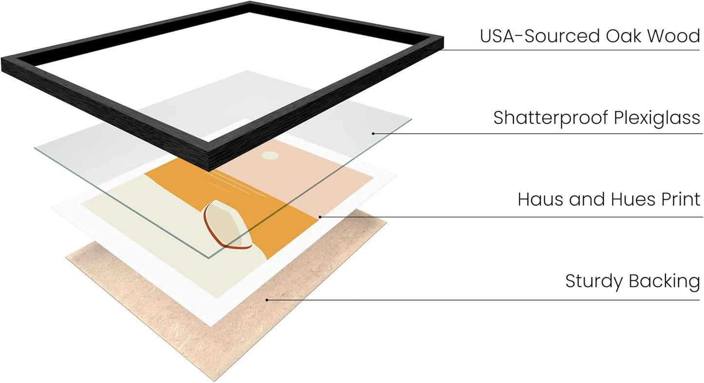 HAUS AND HUES Abstract Minimalist Landscape Wall Art – Set of 6 Modern Mountain Prints, Geometric Nature Posters, Aesthetic Minimalist Wall Decor (Black Frame, 16x20)