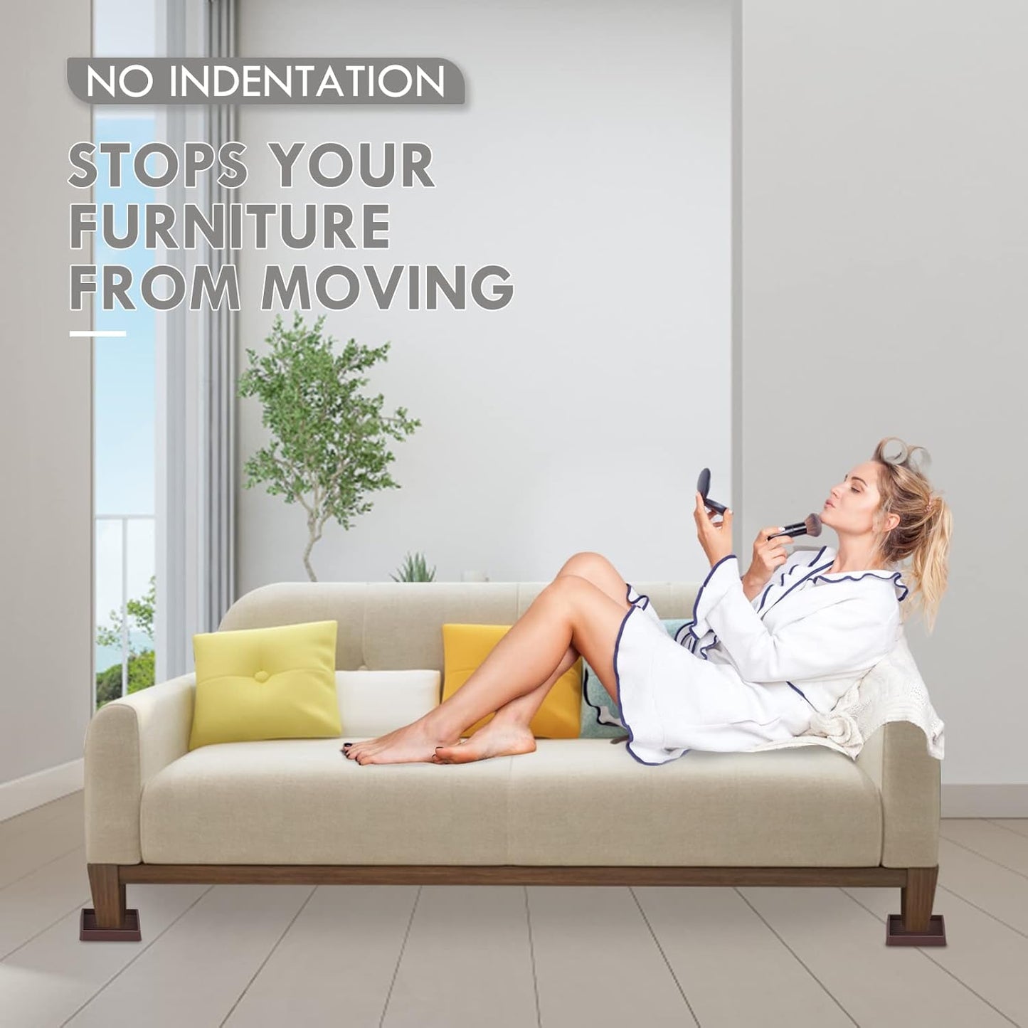 2.5X2.5 Rubber Caster Cups, Non Slip Furniture Pads, Anti-Slip Gripper, Anti Skid Furniture Feet, Anti Slide Floor Protector for Bed Couch Stoppers - 4 Pack Brown