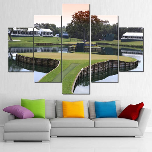 Golf Course Green Paintings for Living Room United State Golf Links Pictures 5 Piece Prints Wall Art on Canvas Gallery-Wrapped Contemporary Artwork Home Decor Wooden Framed Ready to Hang(60''Wx40''H)