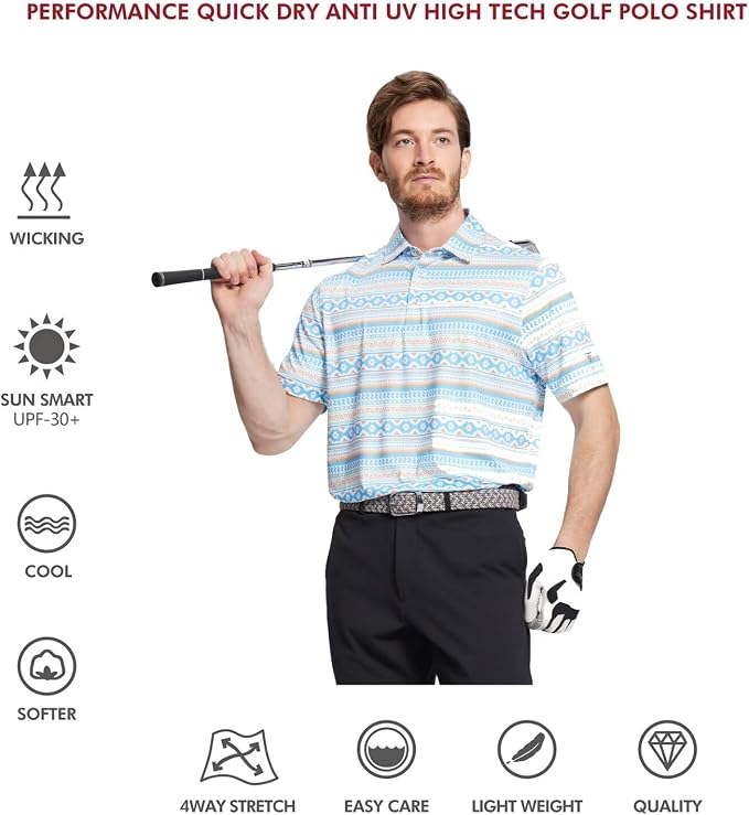 Golf Shirts for Men Dry Fit Short Sleeve Print Performance Moisture Wicking - Image 5
