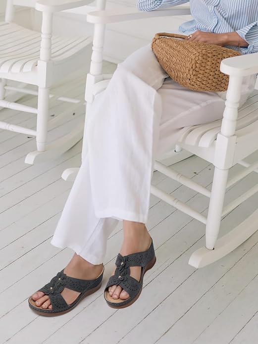 TEMOFON Womens Wedge Sandals Leather: Dressy Sandal, Rubber Sole, Comfortable - Image 3