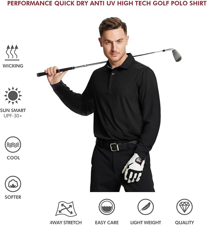 Mens Polo Shirts Short and Long Sleeve Casual Solid Stylish Dry Fit Performance - Image 5