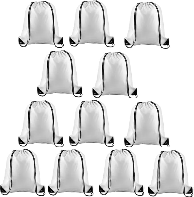 KUUQA 12 Pcs Drawstring Backpack Bags Bulk White Drawstring Bag Foldable Gym by KUUQA
