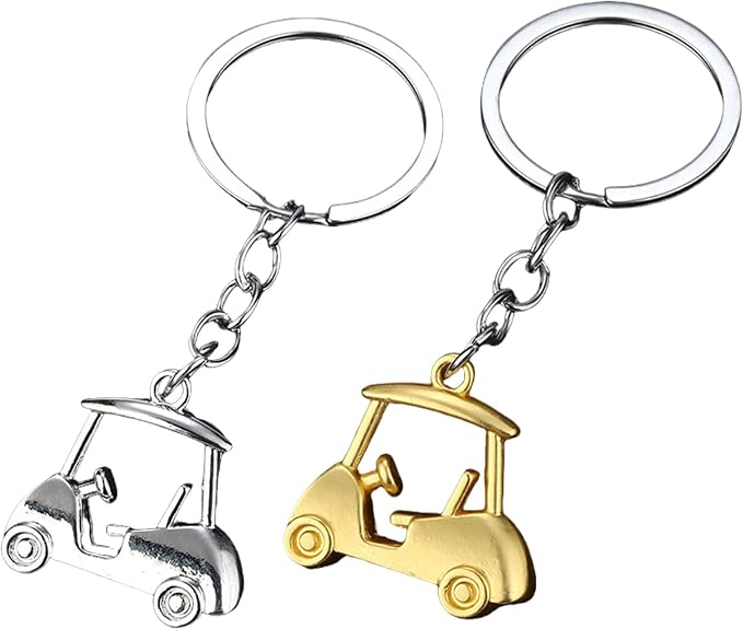 Pack Of 2 Zincs Alloy Realistic Golf Cart Keychains Golf Themed Holder by BCIOUS