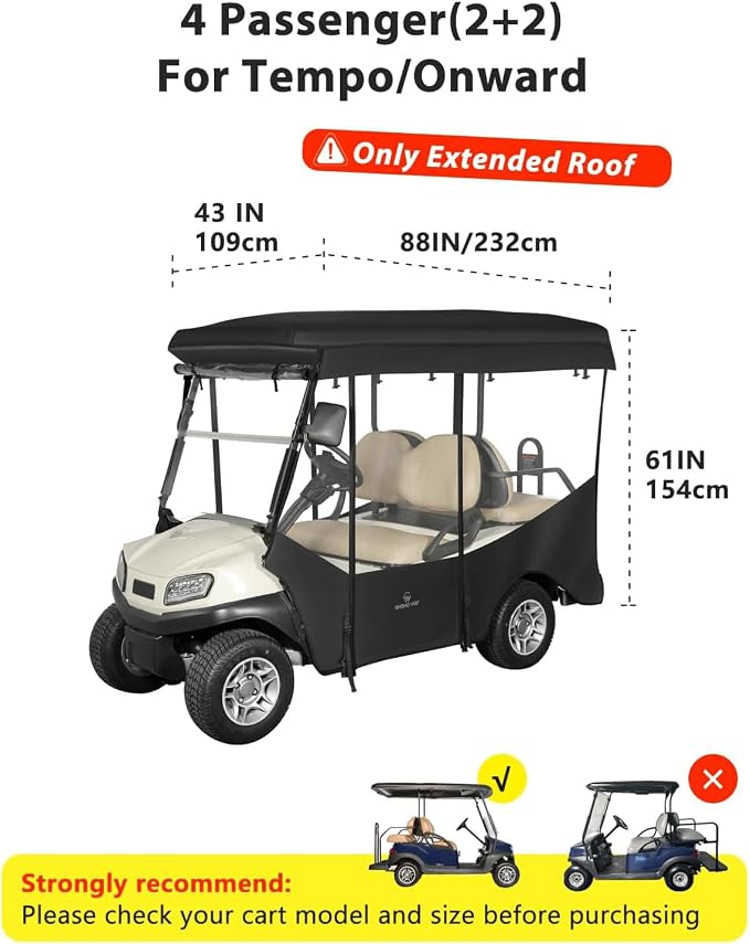 Golf Cart Enclosure 4 Passenger Extended Roof 88 inch - Image 2
