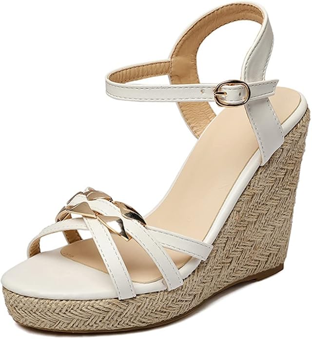 VOKLIN Women's Casual Espadrilles Wedge Sandals Open Toe Ankle Strap Metallic by VOKLIN