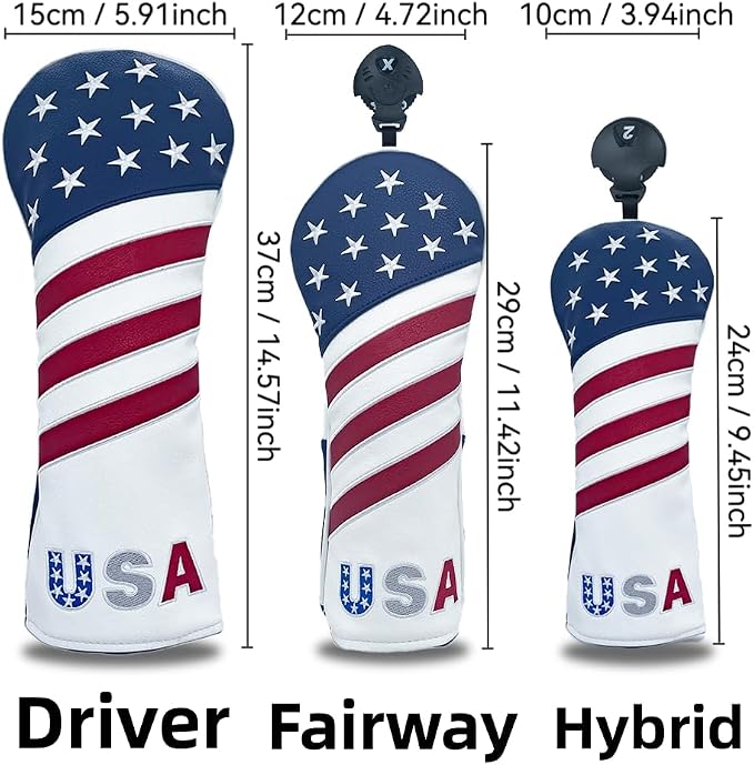 Golf American Style Head Cover Golf Club Blue and White Leather Headcovers Set - Image 3