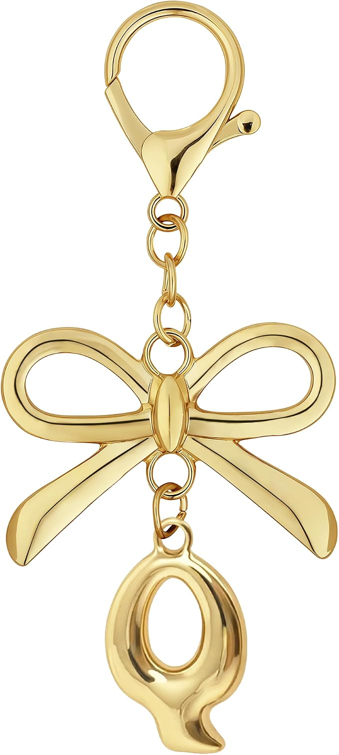 Gold Bubble Heart, Bow & More Designs Letter Initial Keychain Bag Charms – Cute by BydGxy