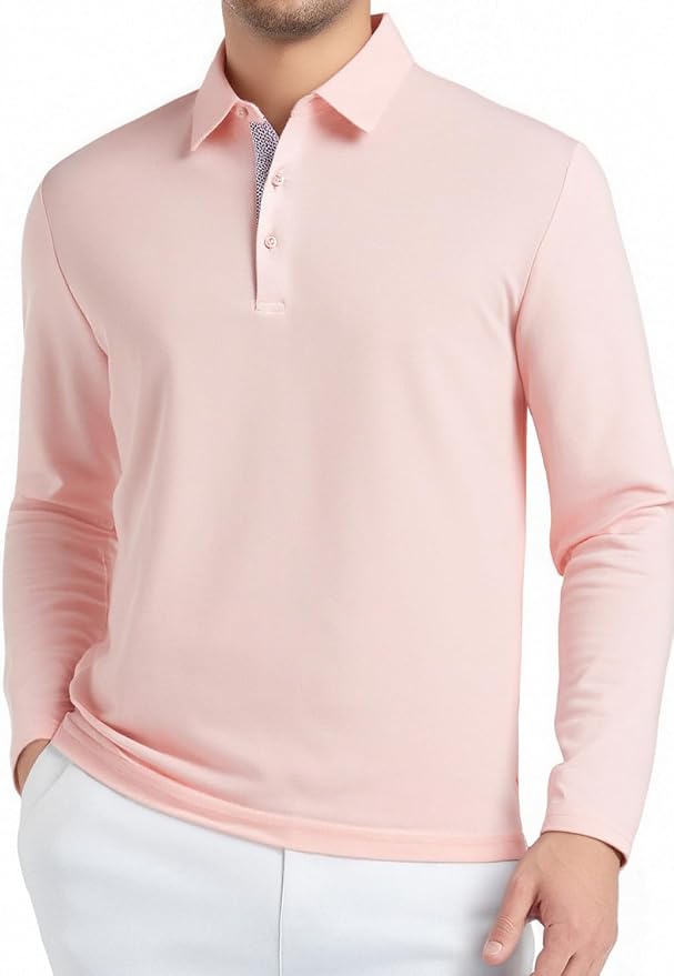 Alex Vando Mens Golf Shirt Moisture Wicking Quick-Dry Solid Long Sleeve Polo - Image 2