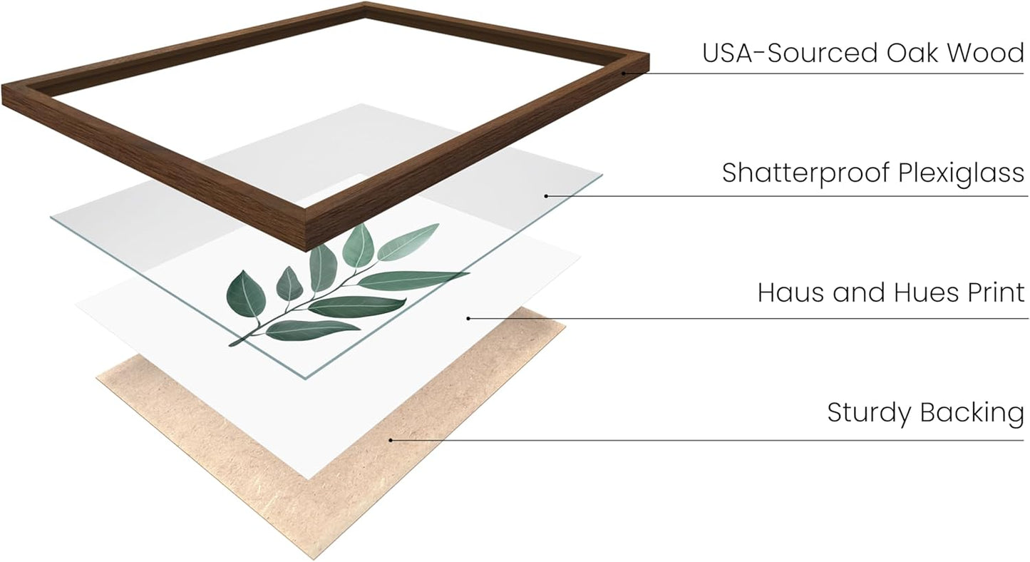 HAUS AND HUES Plant Wall Art - Botanical Prints, Green Wall Art Set, Plant Pictures, Leaves Paintings, Minimalist Sage Green Decor (8x10, Walnut Frame)