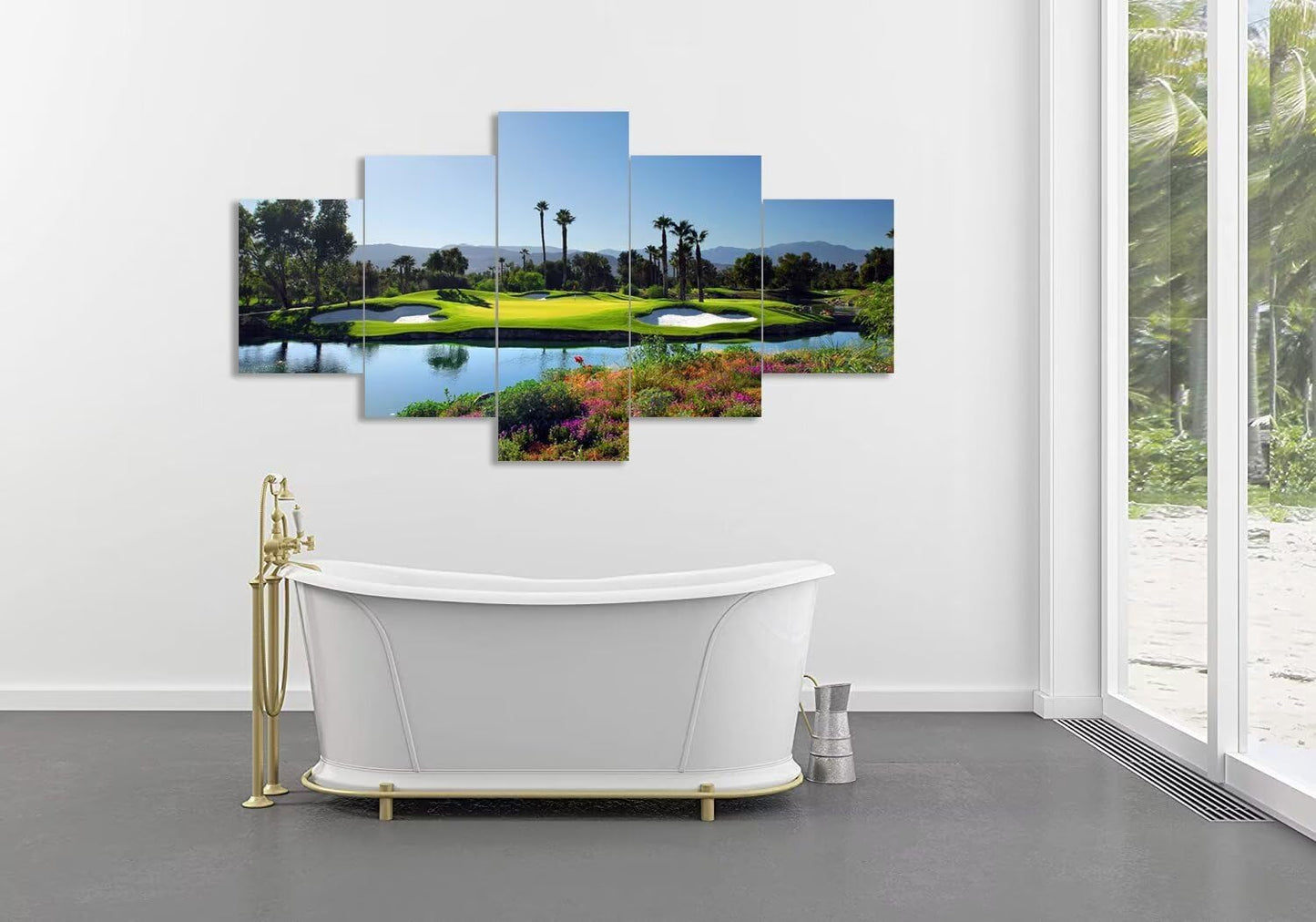Indian Wells Golf Course Wall Art for Living Room Bedroom Bathroom Home Decorations Golf Course Pictures Posters Canvas Prints Modern Framed Artwork Ready to Hang(60''W x 40''H)