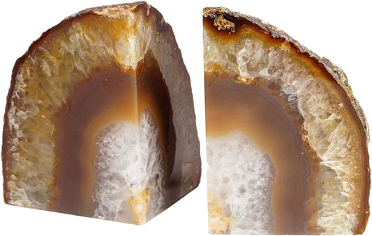 AMOYSTONE Heavy-Duty Agate Bookends, Natural Decorative Book Ends for Heavy Books, Crystal Book Stopper 6-8 LBS with Non-Slip Mat, Perfect for Office and Home Shelves