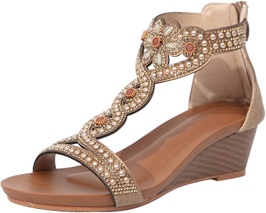 WOJWSKI Women's Slide Wedge Sandal Open Toe High Heel Zipper Back Platform by WOJWSKI