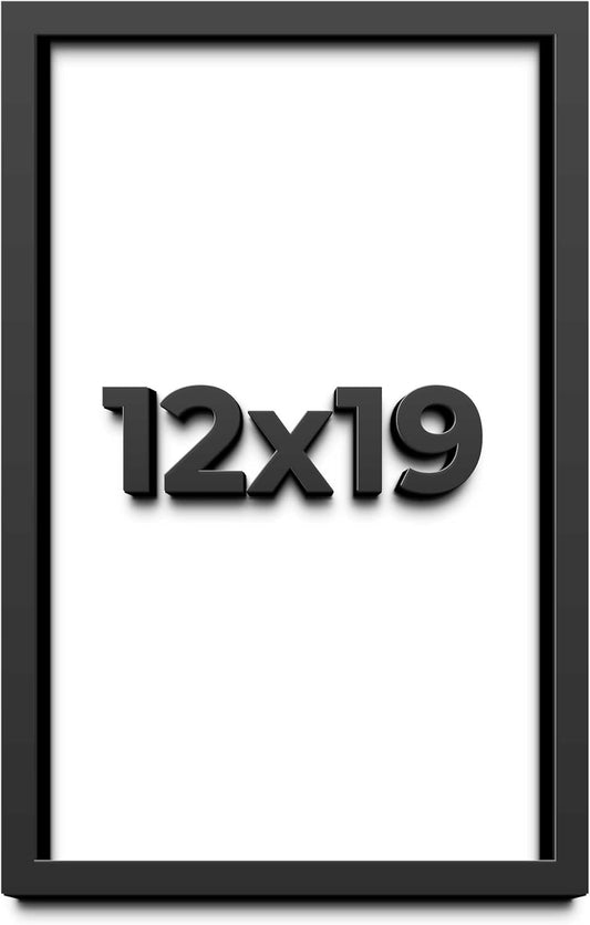 12x19 Shadow Box Black Solid Wood Display Frame with White Acid-Free Backing UV Acrylic & Hanging Hardware - with 3/4" Usable Depth