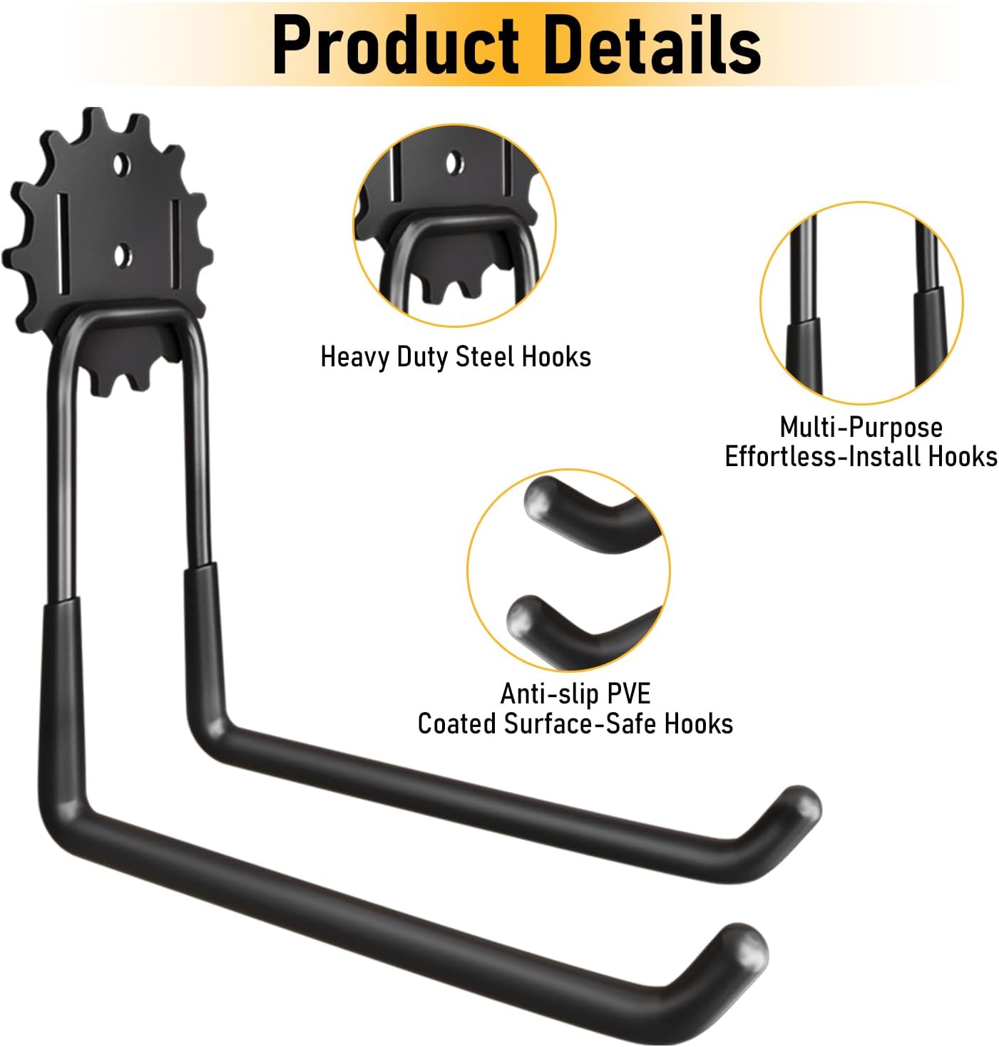 20 Pack Garage Heavy Duty Steel Hooks, Durable Storage Utility Wall Mount Holder with PVC Anti-Slip Coating for Hanging Garden Chairs, Ropes, Power Tools, Bike, Ladder and Warehouse