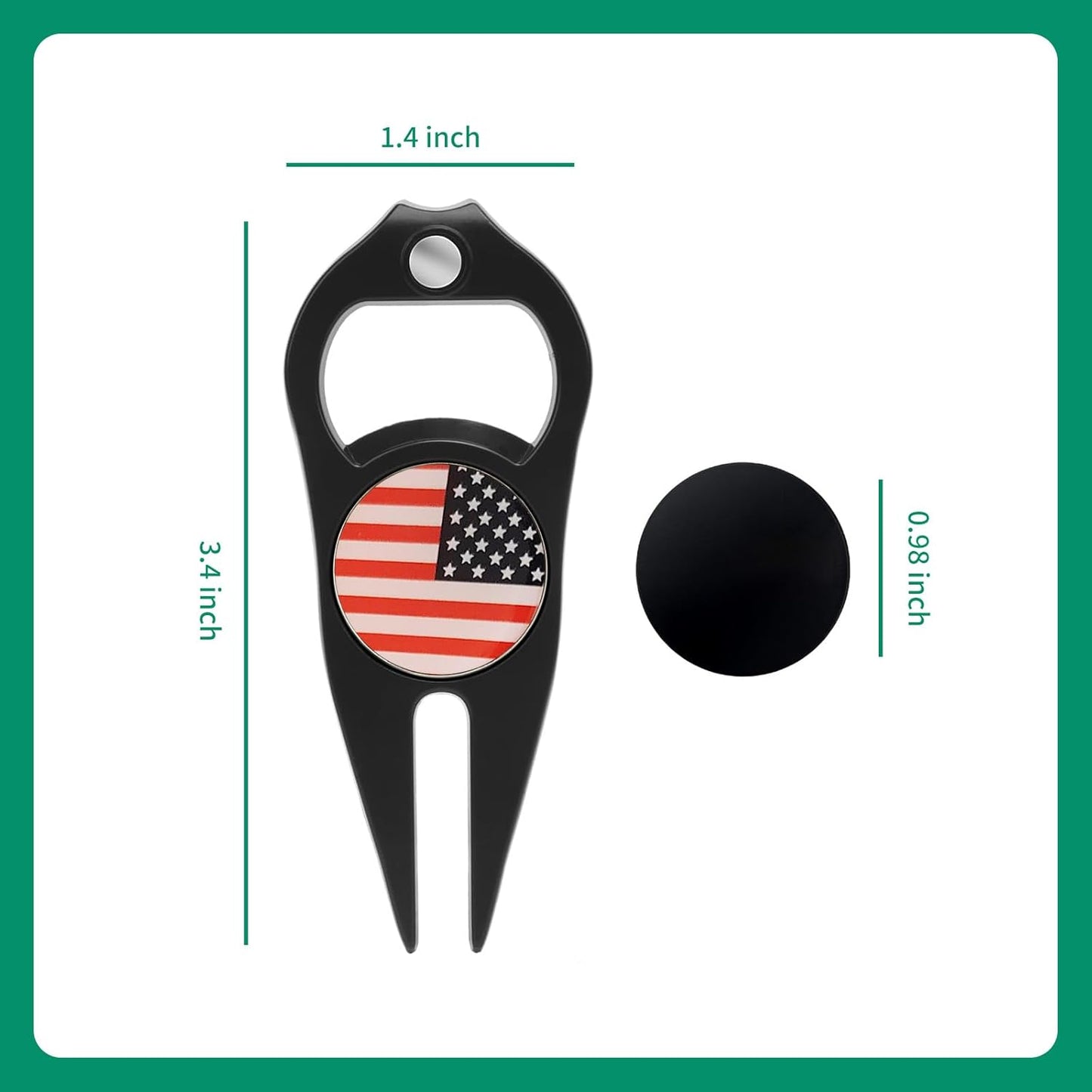 2 Pcs Golf Divot Repair Tool Divot Tool and Ball Marker, Gift Ideas Golf Multitool for Men Golfers (Flag)