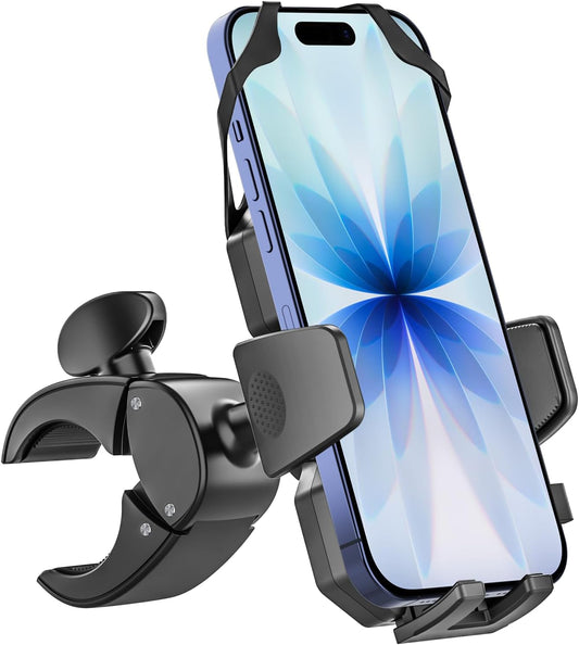 2025 Upgraded Silicone Straps Phone Holder Mount for Boat Helm, Golf Cart, Stroller, Treadmill, Mic Stand, Spin Bike, Handlebar Clamp for 4-7" iPhone 17 Pro Max Air, 16 15 14 13 12, S25 and Smartphone
