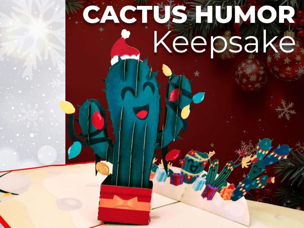 iGifts And Cards Christmas Cactus Pop-Up 3D Card – Funny Holiday Greeting for Summer Xmas, Warm Climate Celebrations, Happy Holidays Fun Wishes, Best Friends & Neighbors – 5" x 7"