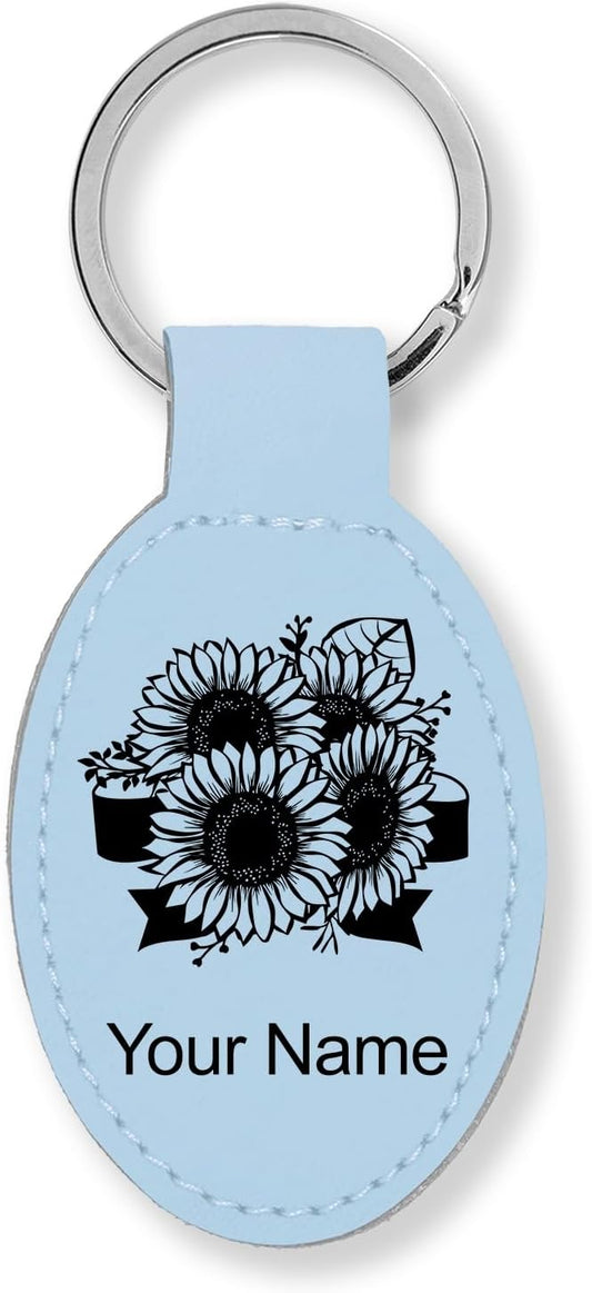 LaserGram Oval Keychain, Sunflowers, Personalized Engraving Included by LaserGramCustomEngravedGifts