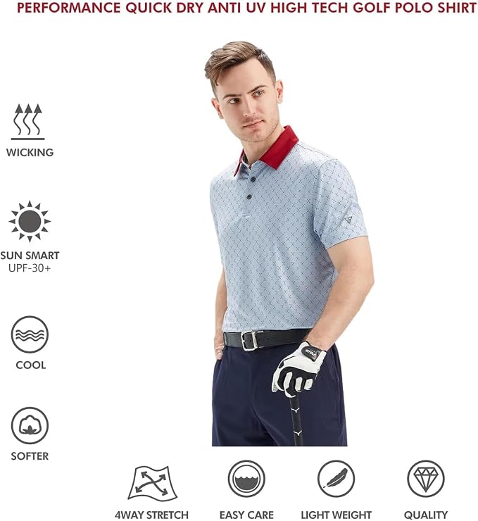 Golf Shirts for Men Dry Fit Short Sleeve Print Performance Moisture Wicking - Image 5